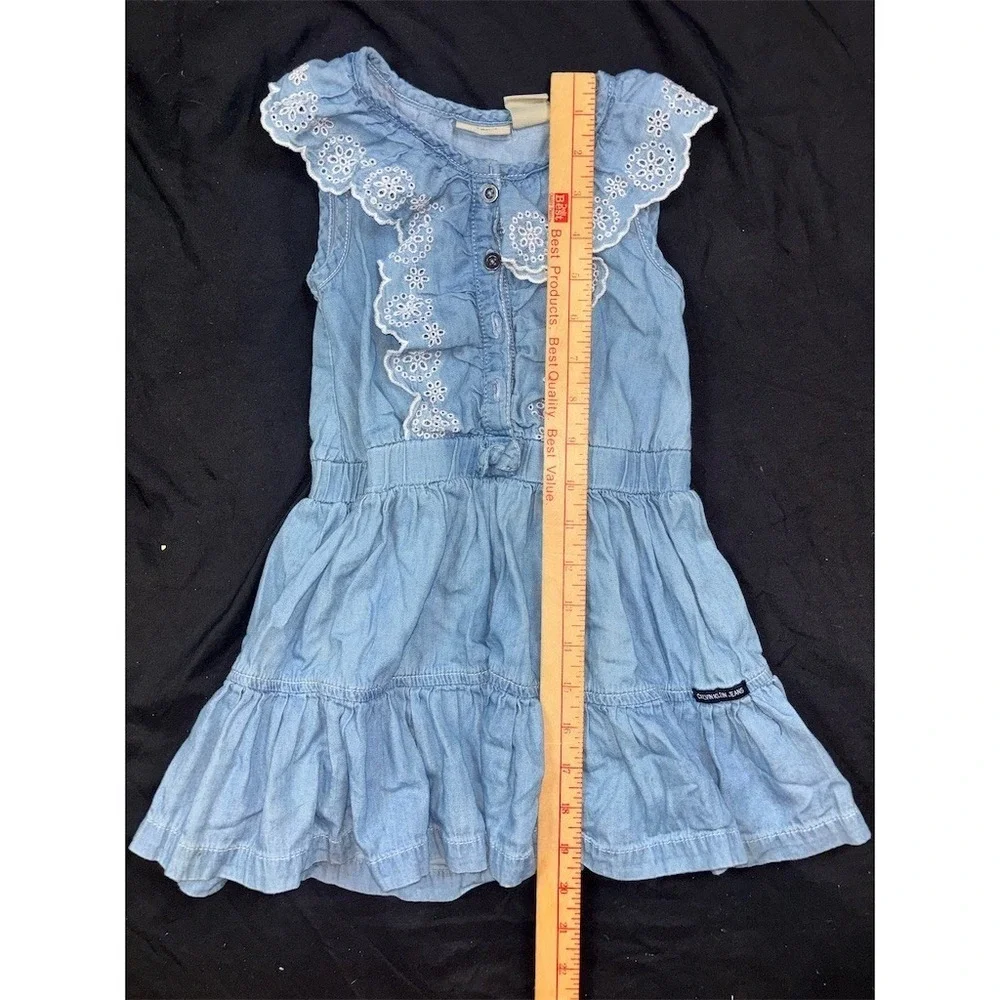 Calvin Klein Jeans Dress Girls 4T Blue Tiered Fit & Flare Eyelet Lace chambray
